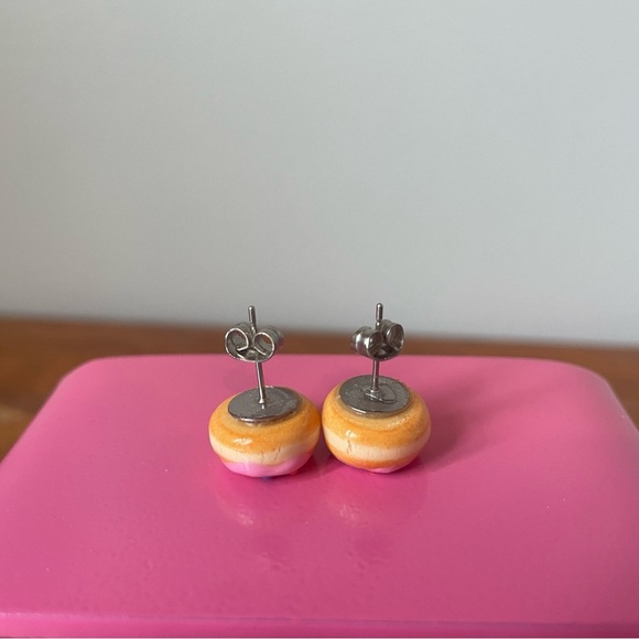 Pink Sprinkle Donut Stud Earrings Handmade ChellePastel Dopamine Jewelry EUC - Picture 11 of 12